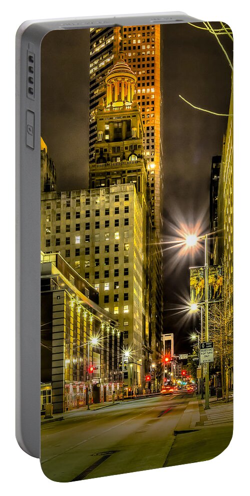 Travis And Lamar Street At Night Portable Battery Charger featuring the photograph Travis and Lamar Street at Night by David Morefield