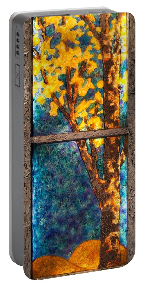 Tree Portable Battery Charger featuring the mixed media Tree inside a Window by Christopher Schranck