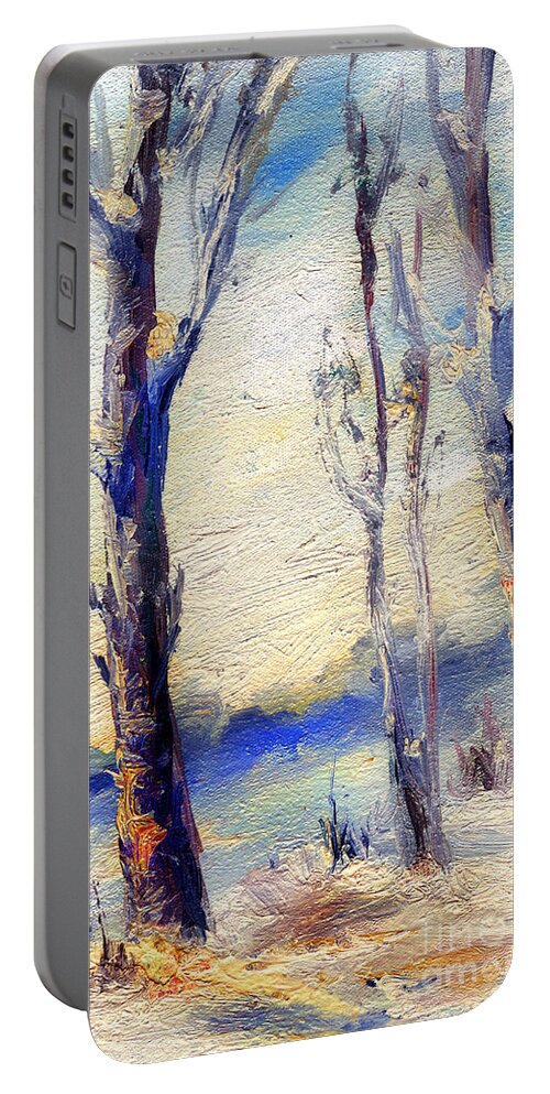 Trees Portable Battery Charger featuring the painting Trees in winter by Daliana Pacuraru