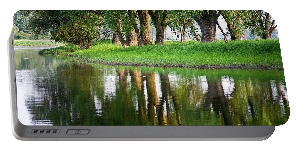 Water Portable Battery Charger featuring the photograph Trees Reflection on the Lake by Heiko Koehrer-Wagner