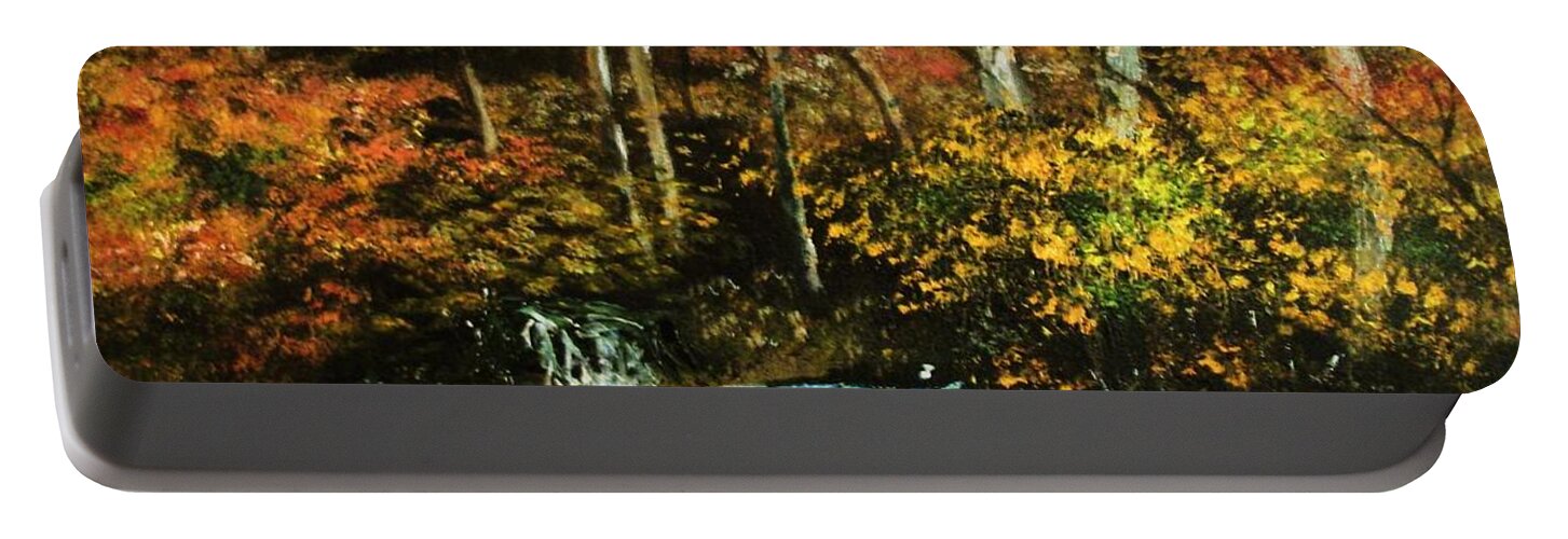 Landscapes Portable Battery Charger featuring the painting Autumn in the Deep Forest by Al Brown