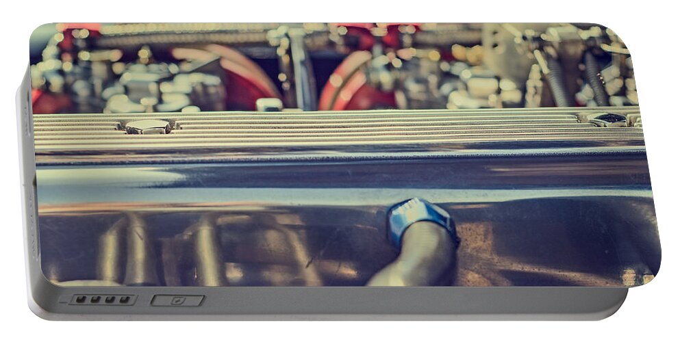 Style Portable Battery Charger featuring the photograph Triumph TR4 Engine by Spikey Mouse Photography