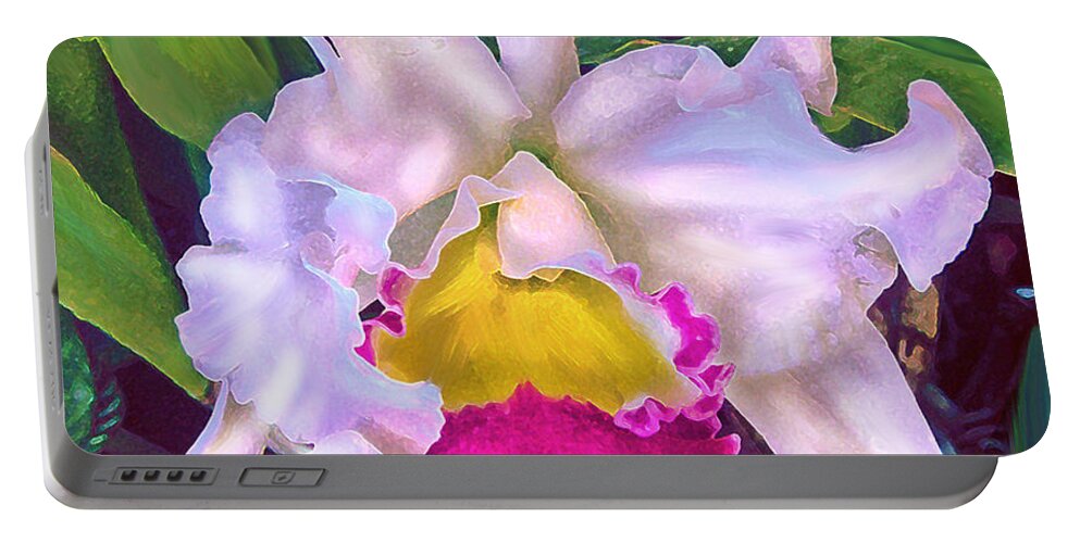 Orchid Portable Battery Charger featuring the digital art Tropical Orchid by Jane Schnetlage
