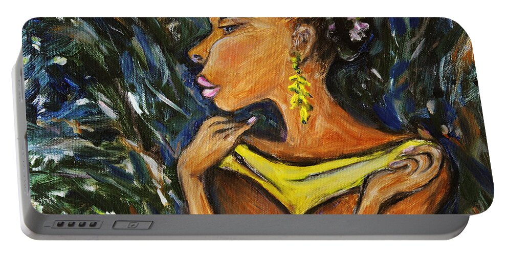 Figurative Portable Battery Charger featuring the painting Tropical Shower by Xueling Zou