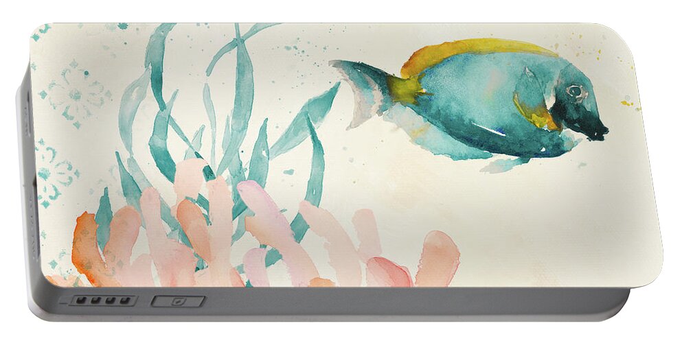 Tropical Portable Battery Charger featuring the painting Tropical Teal Coral Medley II by Lanie Loreth