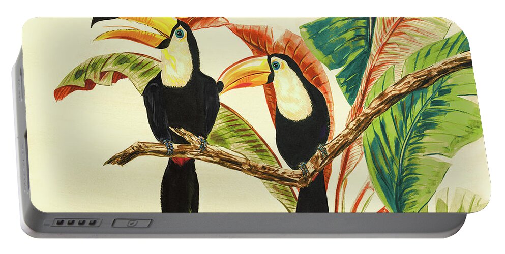 Toucans Portable Battery Charger featuring the painting Tropical Toucans I by Linda Baliko