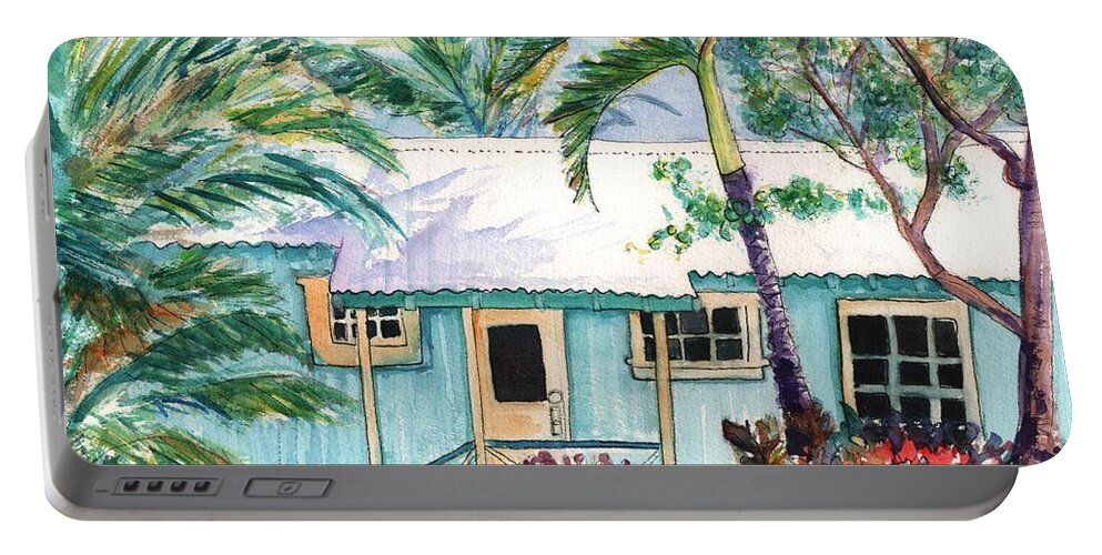 Kauai Cottage Portable Battery Charger featuring the painting Tropical Vacation Cottage by Marionette Taboniar