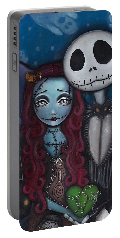 Nightmare Before Christmas Portable Battery Charger featuring the painting True Love by Abril Andrade