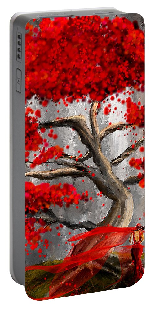Red And Gray Portable Battery Charger featuring the painting True Love Waits - Red And Gray Art by Lourry Legarde