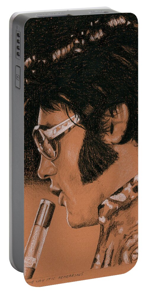 Elvis Portable Battery Charger featuring the drawing TTWII Rehearsals by Rob De Vries