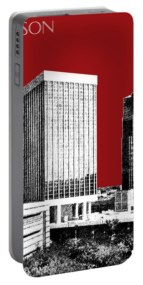 Architecture Portable Battery Charger featuring the digital art Tucson Skyline 1 - Dark Red by DB Artist