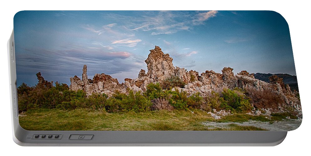 Sky Portable Battery Charger featuring the photograph Tufa and Clouds by Cat Connor