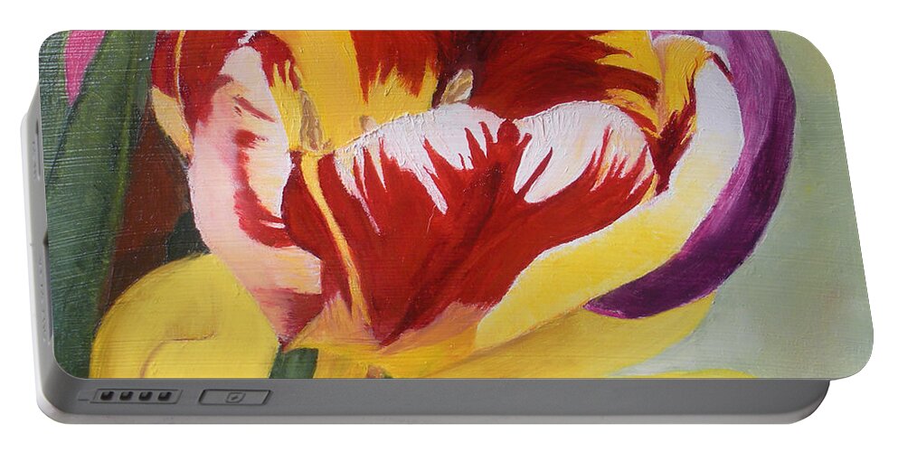 Tulips Portable Battery Charger featuring the painting Tulips by Claudia Goodell