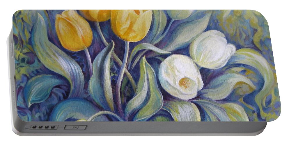 Tulips Portable Battery Charger featuring the painting Tulips by Elena Oleniuc