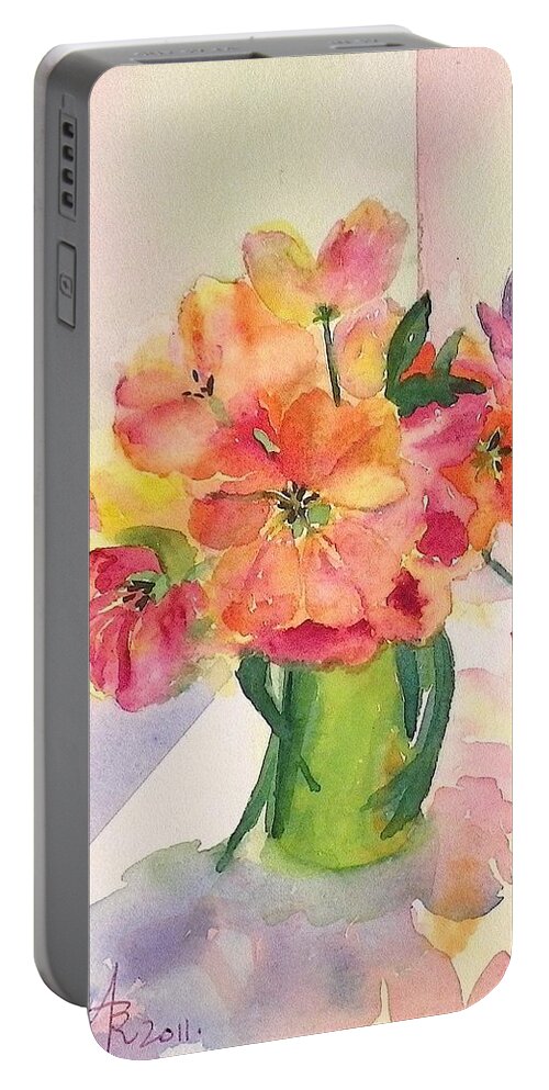 Tulip Portable Battery Charger featuring the painting Tulips for Mother's Day by Anna Ruzsan