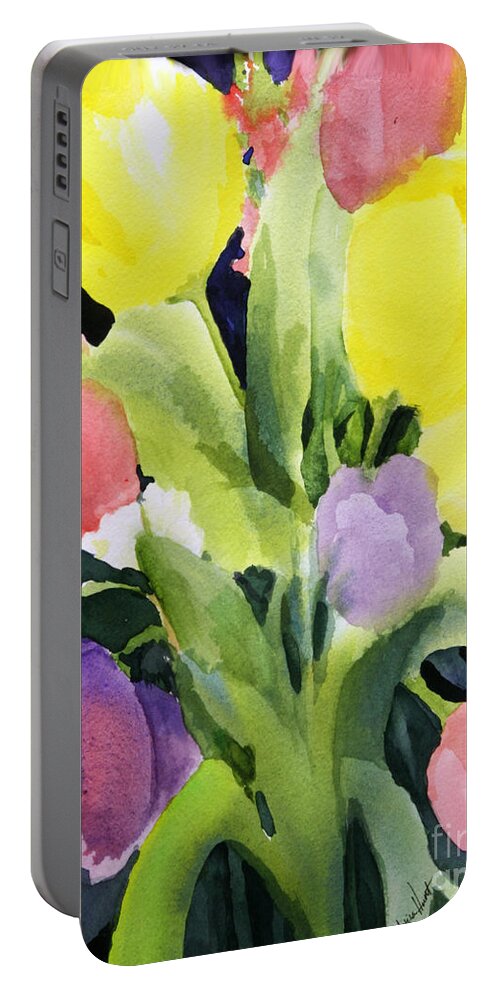 Floral Portable Battery Charger featuring the painting The Colors of Spring by Maria Hunt