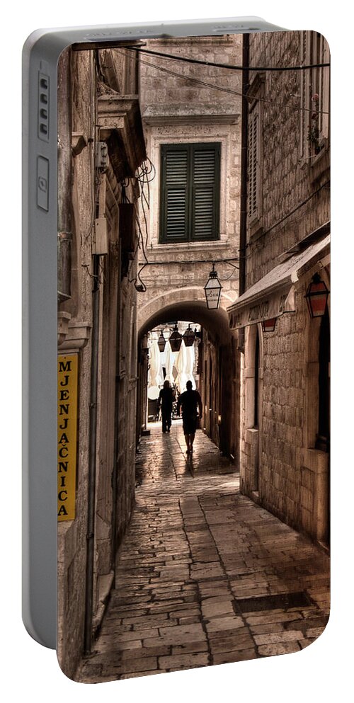Dubrovnik Portable Battery Charger featuring the photograph Tunnel in the White Streets of Dubrovnik by Weston Westmoreland
