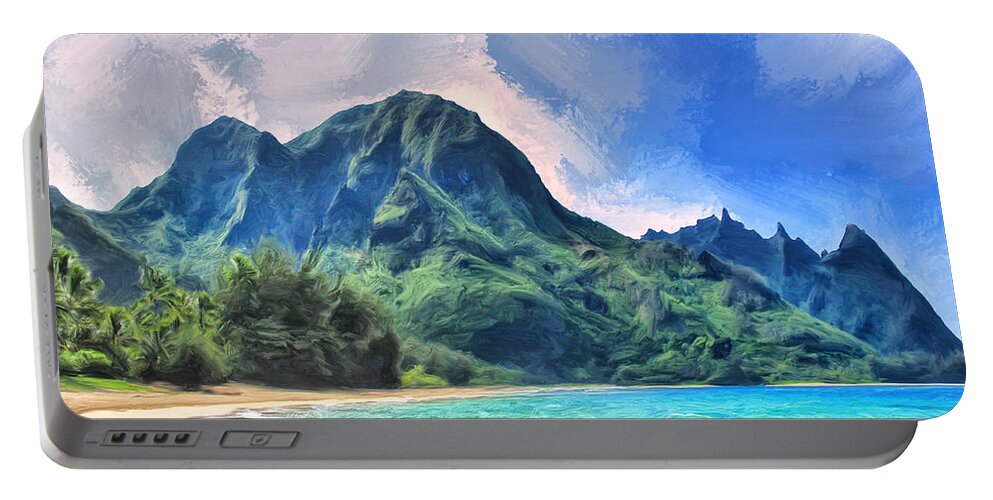 Tunnels Beach Portable Battery Charger featuring the painting Tunnels Beach Kauai by Dominic Piperata