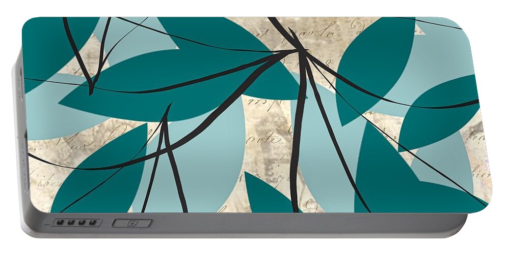 Turquoise Portable Battery Charger featuring the painting Turquoise Leaves by Lourry Legarde