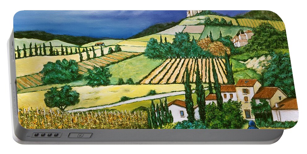  Tuscany Art Print Portable Battery Charger featuring the painting Tuscan Fields by William Cain