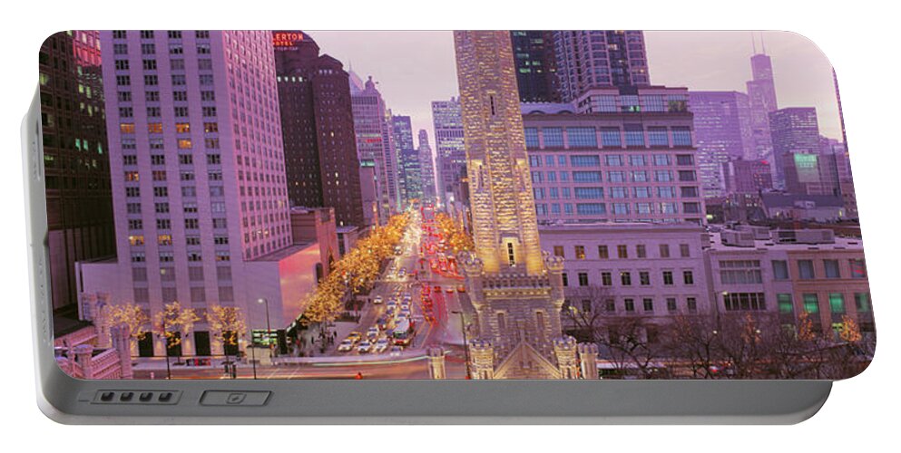 Photography Portable Battery Charger featuring the photograph Twilight, Downtown, City Scene, Loop by Panoramic Images