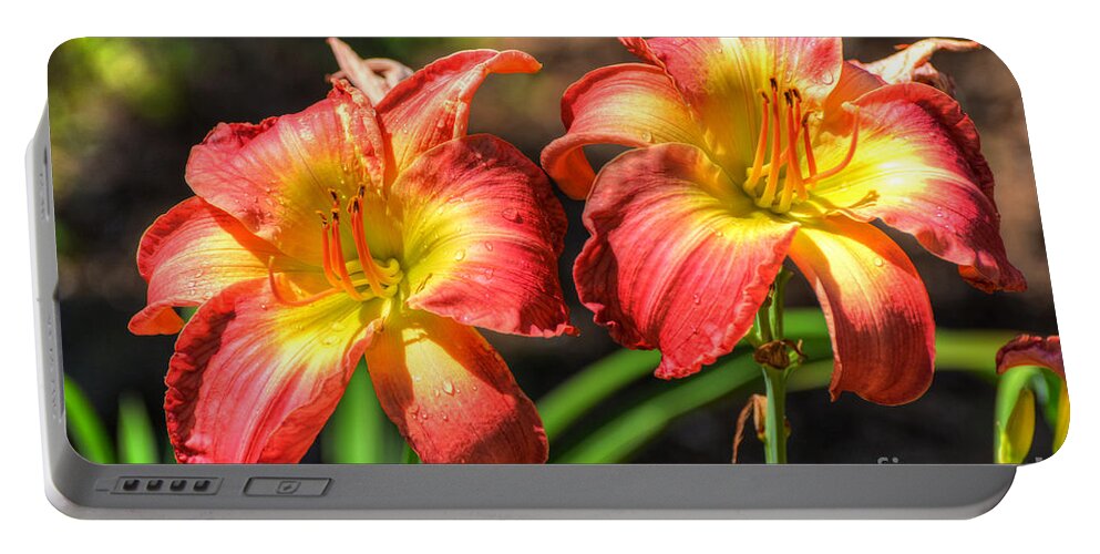 Flowers Portable Battery Charger featuring the photograph Twin Lilies by Kathy Baccari