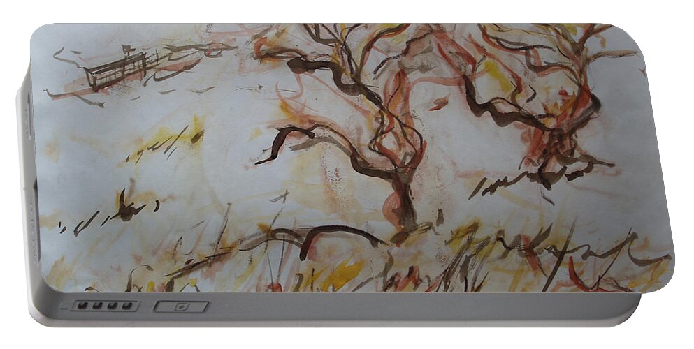 Two Olive Trees Portable Battery Charger featuring the mixed media Two Olive Trees by Esther Newman-Cohen