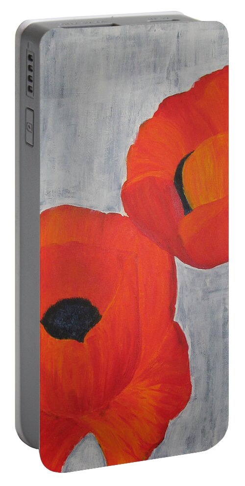 Flower Portable Battery Charger featuring the painting Two Poppies and Old Denim by Stephanie Grant