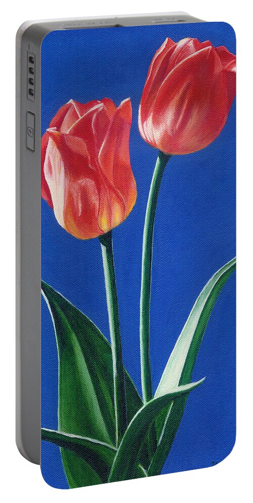 Tulips Portable Battery Charger featuring the painting Two Tulips by Janice Dunbar