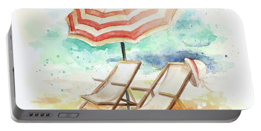 Umbrella Portable Battery Charger featuring the digital art Umbrella On The Beach I by Patricia Pinto
