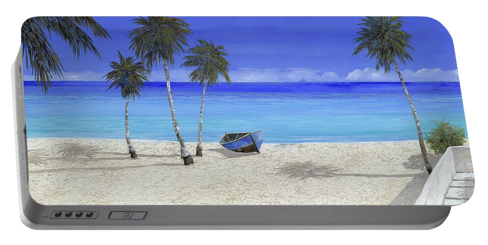 Seascape Portable Battery Charger featuring the painting Una Barca Blu by Guido Borelli