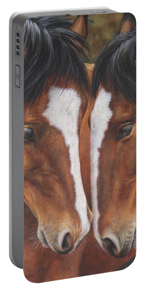 Horses Portable Battery Charger featuring the painting Unbridled Affection by Kim Lockman
