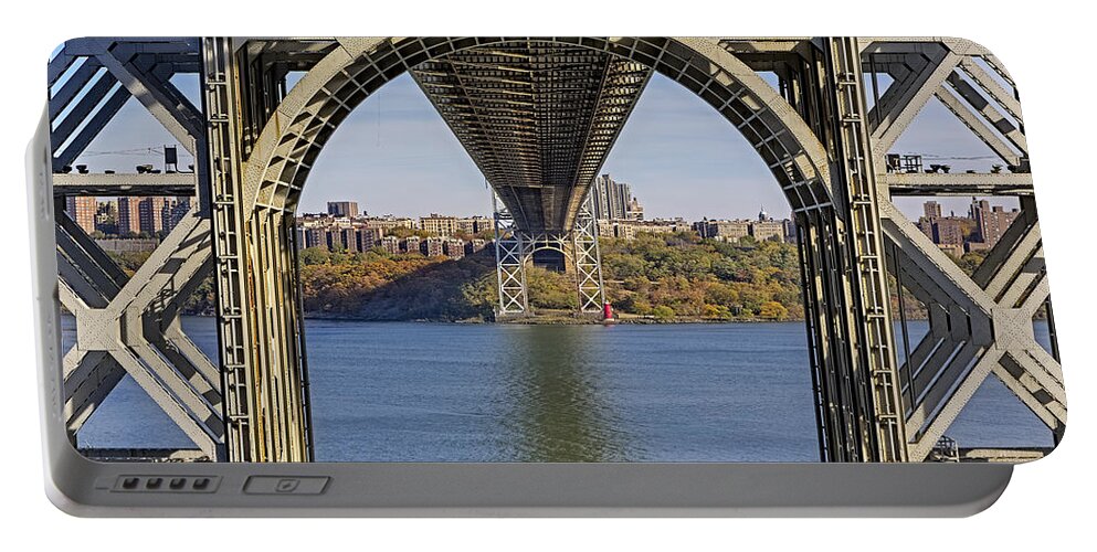 George Washington Bridge Portable Battery Charger featuring the photograph Under The George Washington Bridge by Susan Candelario
