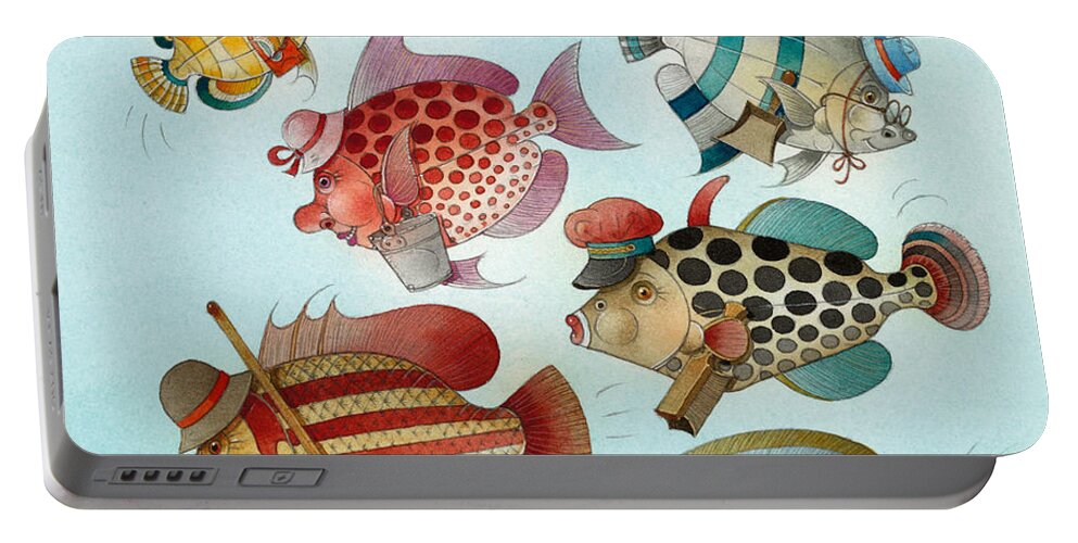 Sea Ocean Coral Fish Blue Azure Water Portable Battery Charger featuring the painting Clear ocean by Kestutis Kasparavicius