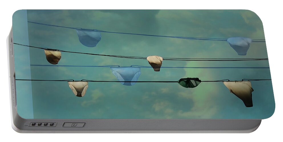 Panties On Washing Line Portable Battery Charger featuring the photograph Underwear on a washing line by Jasna Buncic