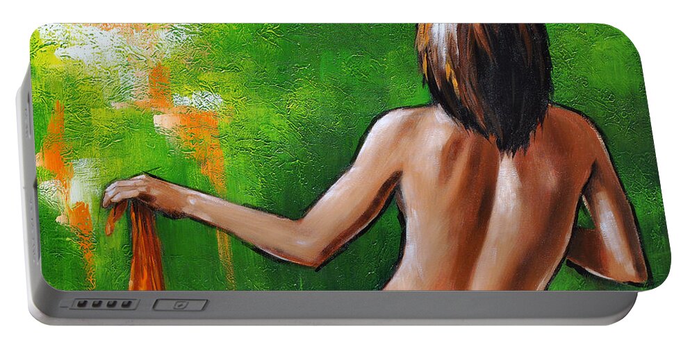 Nude Portable Battery Charger featuring the painting Undressed by Glenn Pollard