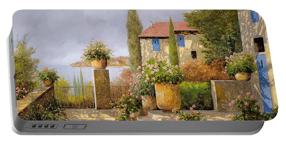 Terrace Portable Battery Charger featuring the painting Uno Sguardo Sul Mare by Guido Borelli