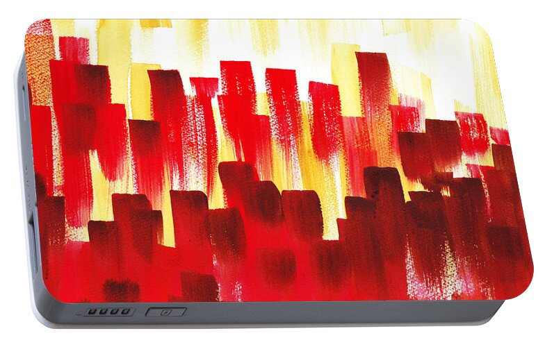 Abstract Portable Battery Charger featuring the painting Urban Abstract Red City Lights by Irina Sztukowski