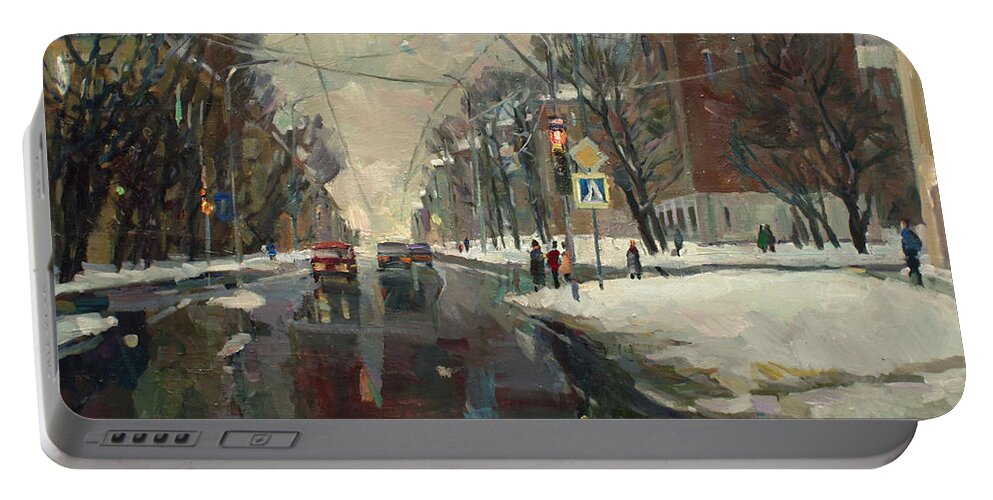 City Portable Battery Charger featuring the painting Urban crossroad by Juliya Zhukova