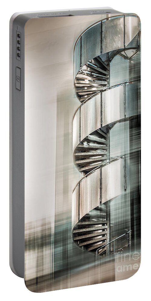 Stairs Portable Battery Charger featuring the digital art Urban Drill - Cyan by Hannes Cmarits