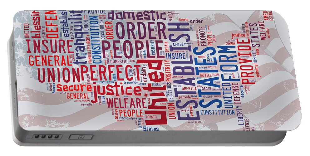 Wright Fine Art Portable Battery Charger featuring the digital art US Map Preamble Word Cloud2 by Paulette B Wright