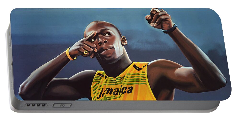 Usain Bolt Portable Battery Charger featuring the painting Usain Bolt Painting by Paul Meijering