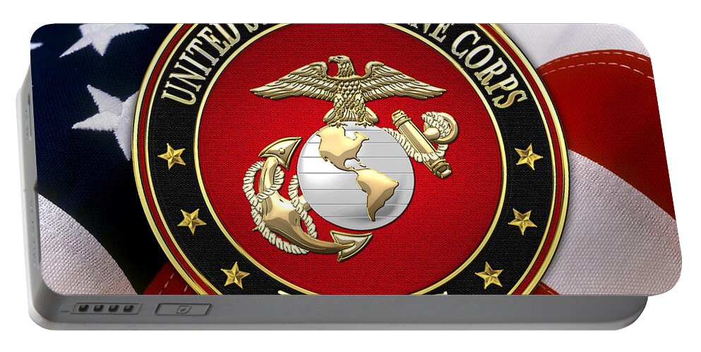 'usmc' Collection By Serge Averbukh Portable Battery Charger featuring the digital art U S M C Eagle Globe and Anchor - E G A over American Flag. by Serge Averbukh