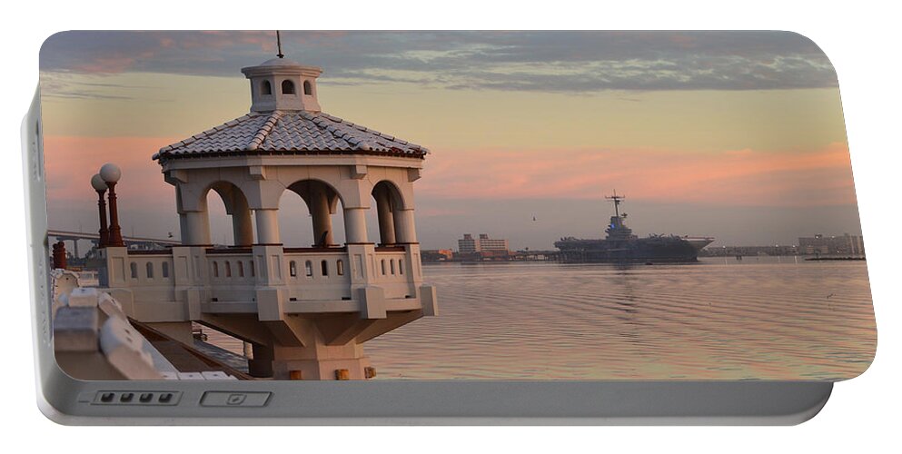 Boats Portable Battery Charger featuring the photograph USS Lexington at Sunrise by Leticia Latocki