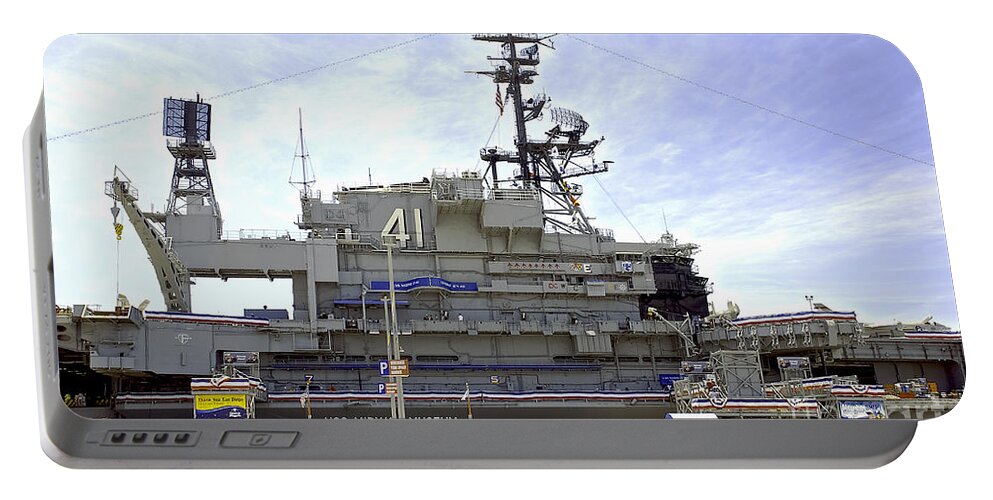 Tags:claudia's Art Dream Portable Battery Charger featuring the photograph Uss MIDWAY MUSEUM CV 41 Aircraft carrier- from parking lot view by Claudia Ellis