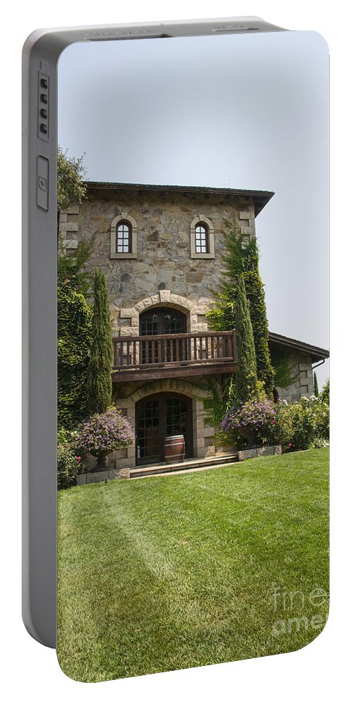 V. Sattui Winery Saint Helena Napa Valley California Wineries Plant Plants Flower Flowers Grass Grasses Building Buildings Structure Structures Fence Fences Door Doors Window Windows Architecture Landscape Landscapes Portable Battery Charger featuring the photograph V. Sattui Winery by Bob Phillips