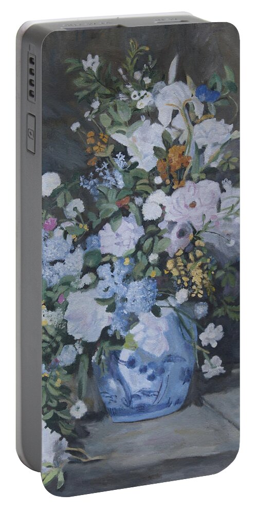 Renoir Portable Battery Charger featuring the painting Vase of Flowers - reproduction by Masami Iida