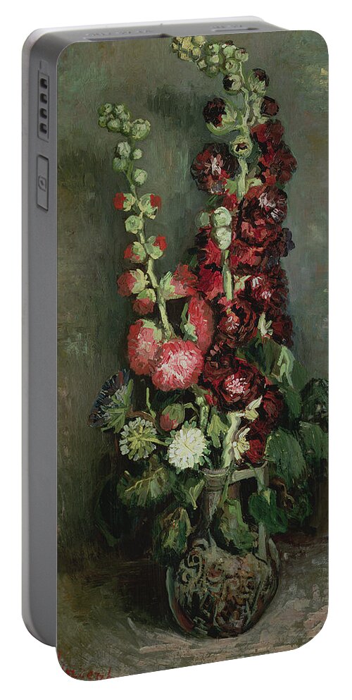 Van Gogh Portable Battery Charger featuring the painting Vase Of Hollyhocks by Vincent van Gogh