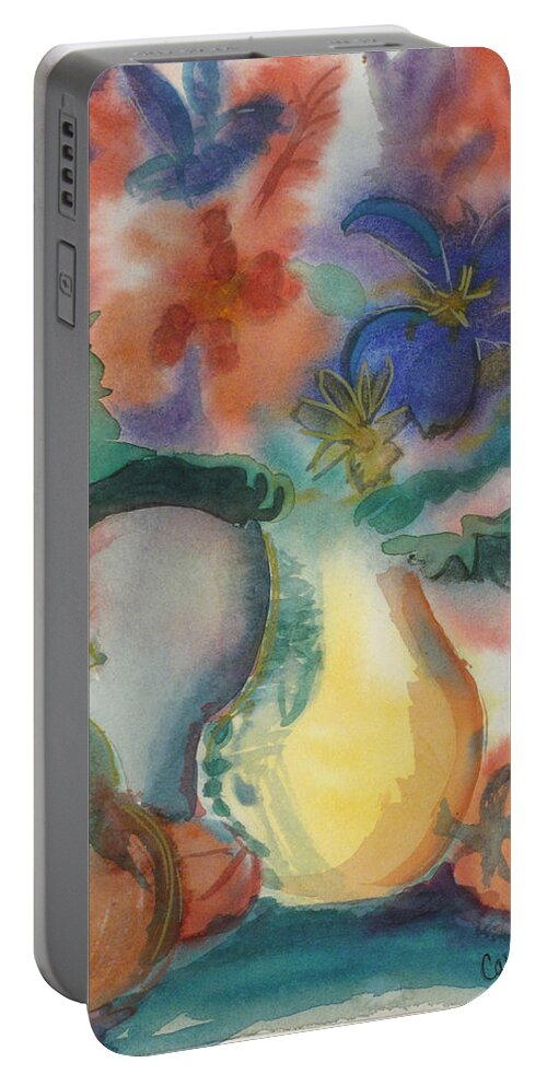 Pears Portable Battery Charger featuring the painting Vase still life 1 by Carol Oufnac Mahan