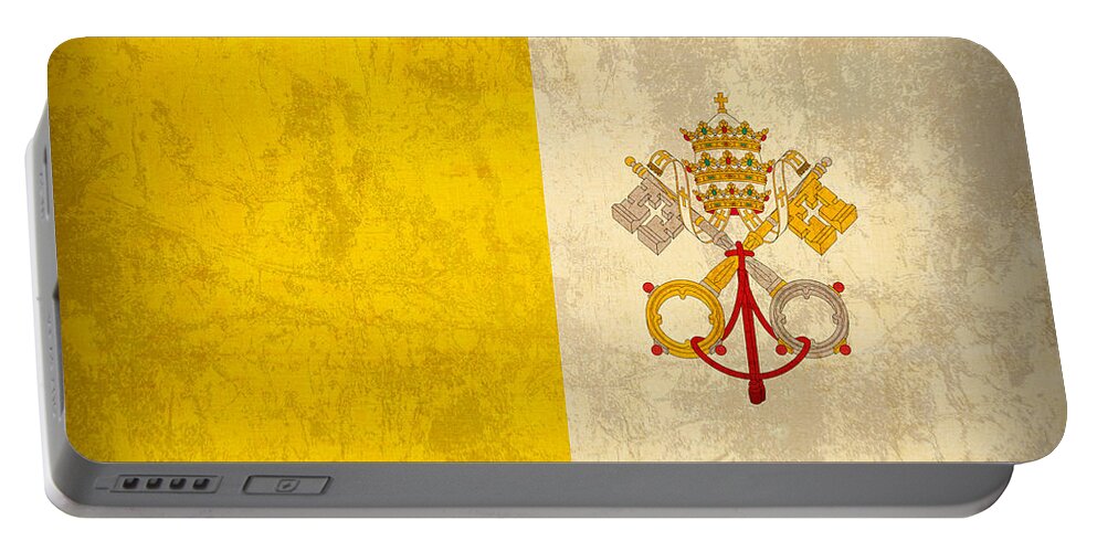 Vatican Portable Battery Charger featuring the mixed media Vatican City Flag Vintage Distressed Finish by Design Turnpike